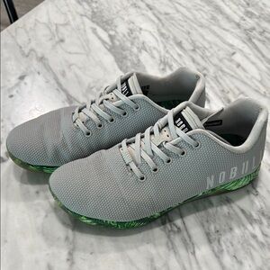 NOBULL Gray and Green Sneakers with Mesh Upper and Cushioned Sole